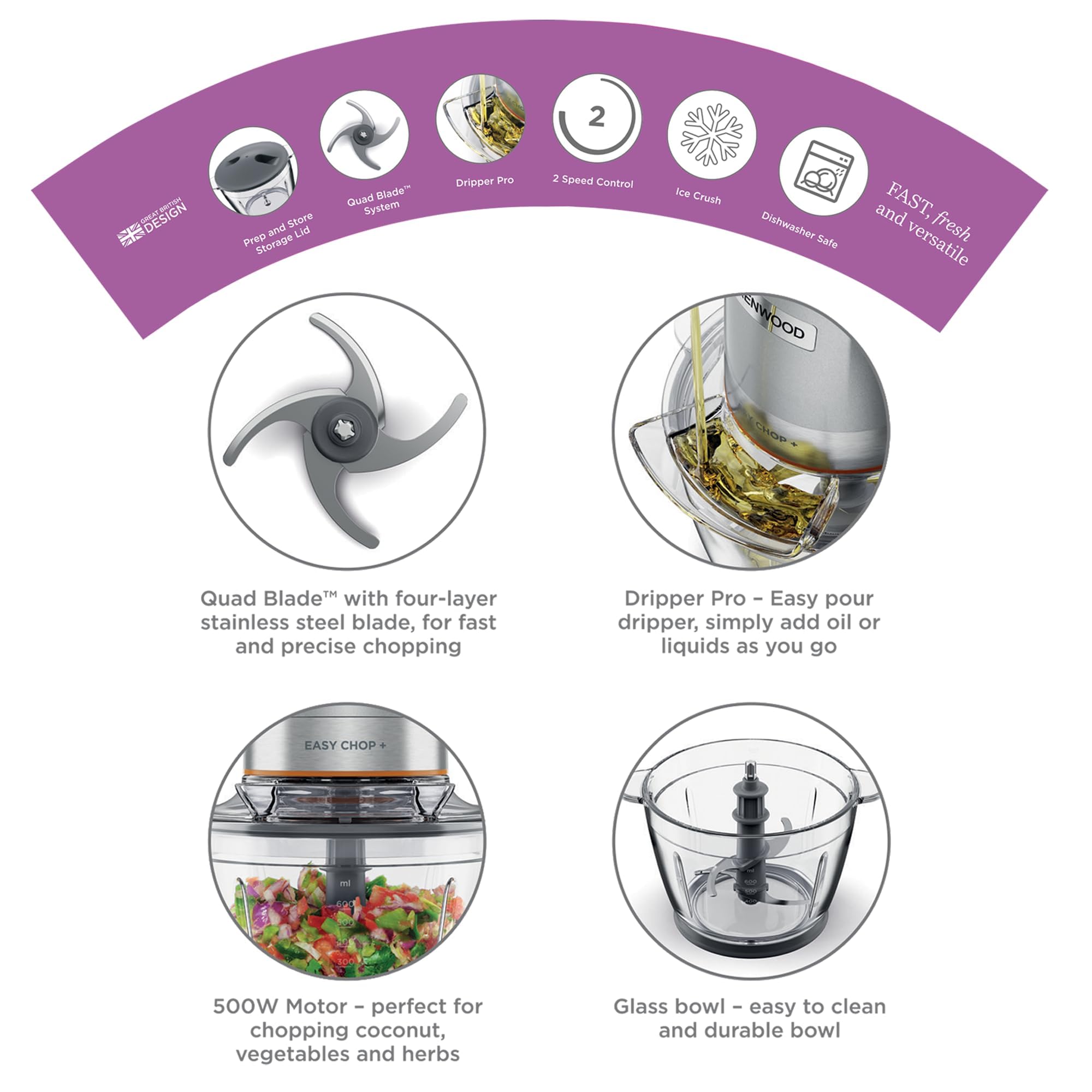 مفرمة سهلة التقطيع مع وعاء زجاجي CHP62.400SI