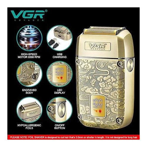 VGR ماكينة حلاقة كهربائية لاسلكية قابلة لاعادة الشحن ضد الماء V-336