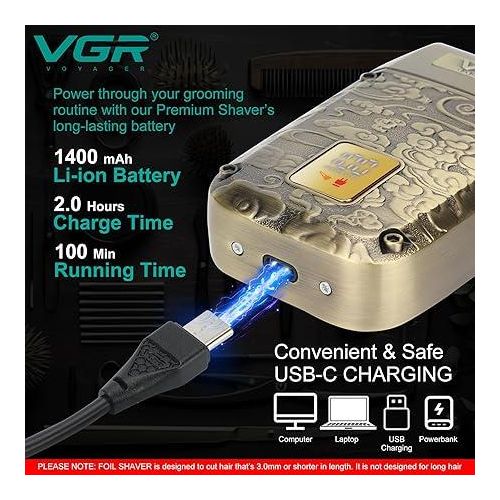 VGR ماكينة حلاقة كهربائية لاسلكية قابلة لاعادة الشحن ضد الماء V-336